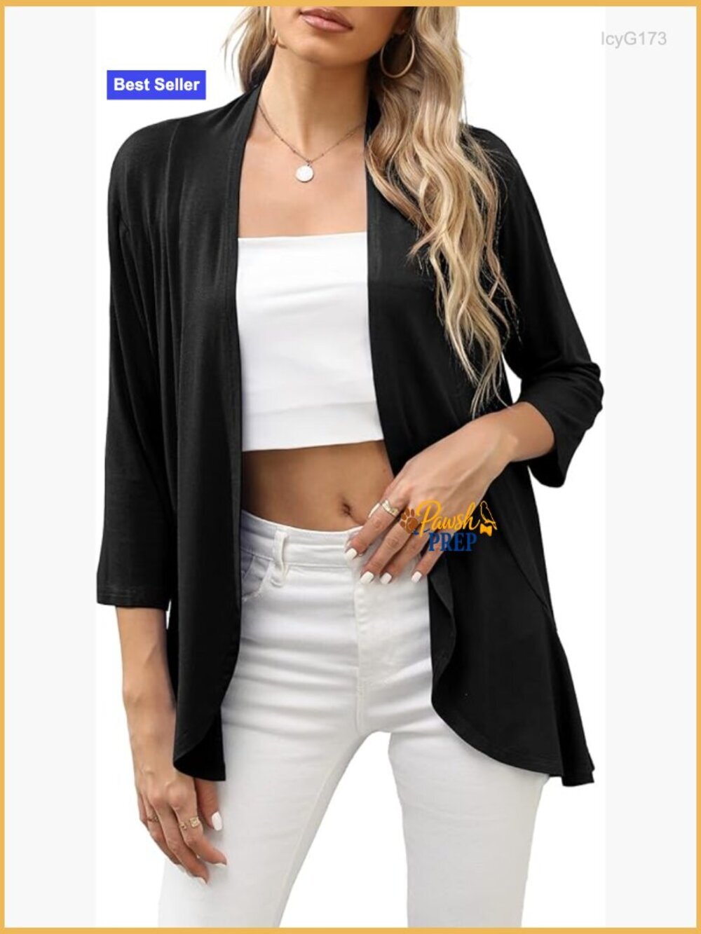 Lightweight Open Front Cardigan with 3/4 Sleeve & Ruffles